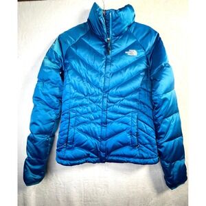 The North Face Aconcagua 550 Down Jacket Womens XS Blue Chevron Puffer Coat